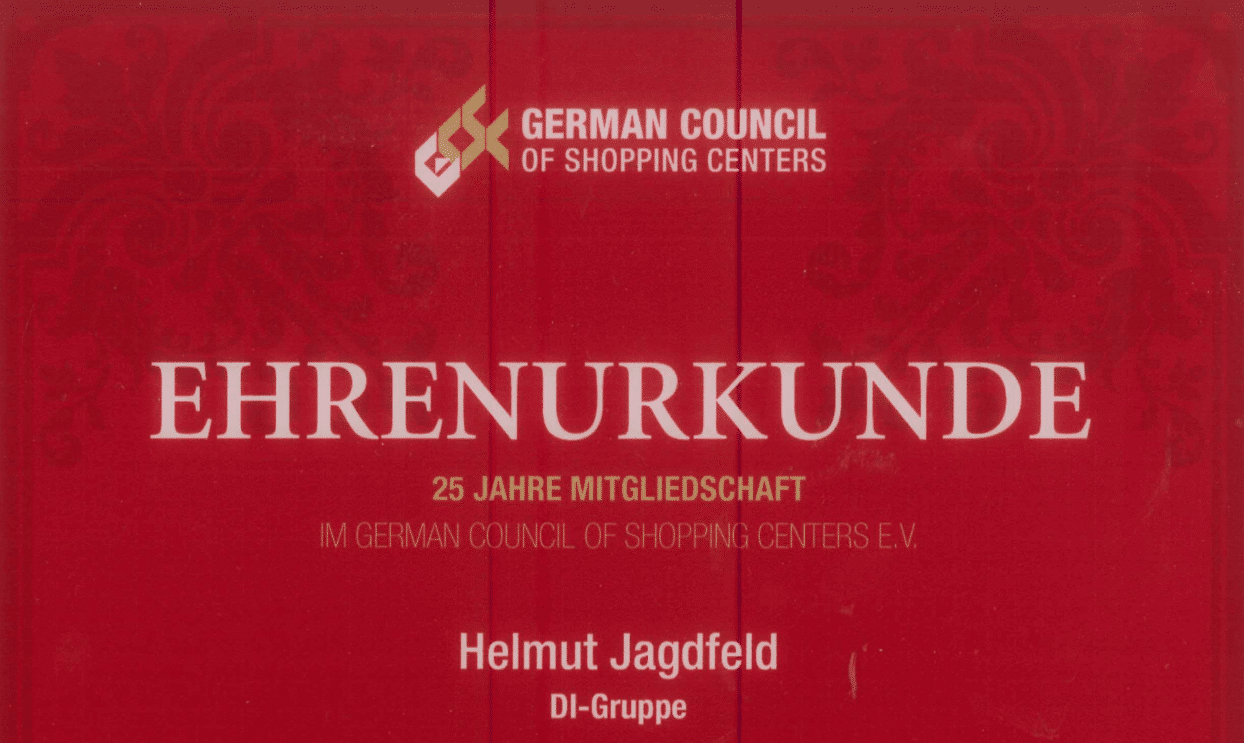 GCSC-Ehrenurkunde für Helmut Jagdfeld